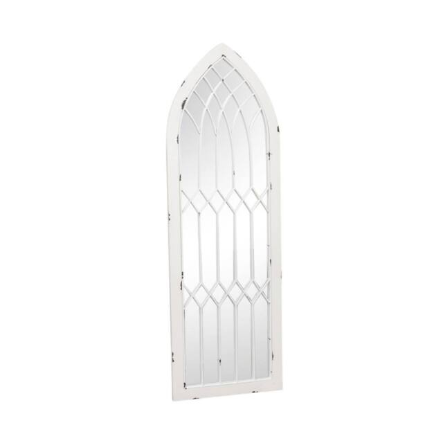 Melody Maison Arched White Distressed Chapel Fretwork Garden Mirror - 47cm X 142cm - Size: 47 cm X 142 cm - image 1