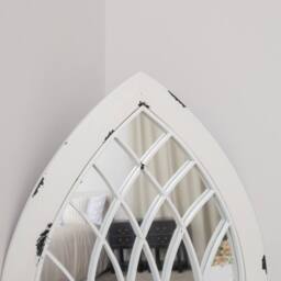 Melody Maison Arched White Distressed Chapel Fretwork Garden Mirror - 47cm X 142cm - Size: 47 cm X 142 cm - thumbnail 6
