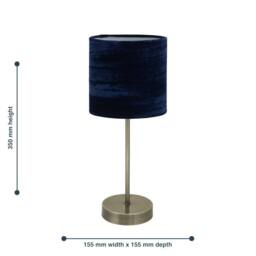 First Choice Lighting Set of 2 Antique Brass Stick Table Lamps with Navy Blue Velvet Shades in Bronze - thumbnail 5