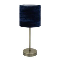 First Choice Lighting Set of 2 Antique Brass Stick Table Lamps with Navy Blue Velvet Shades in Bronze - thumbnail 4