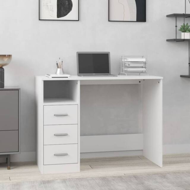 Berkfield Home Desk with Drawers White 102x50x76 cm Engineered Wood - Size: 102 x 50 x 76 cm - image 1