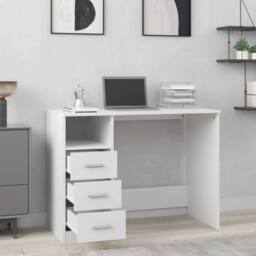 Berkfield Home Desk with Drawers White 102x50x76 cm Engineered Wood - Size: 102 x 50 x 76 cm - thumbnail 3