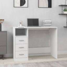 Berkfield Home Desk with Drawers White 102x50x76 cm Engineered Wood - Size: 102 x 50 x 76 cm - thumbnail 1