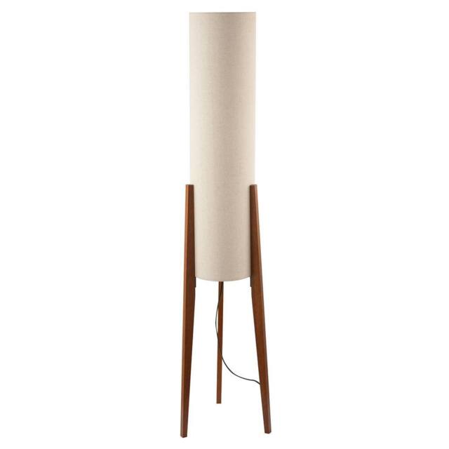 Happy Homewares Designer Floor Lamp with Natural Linen Shade & Wooden Tripod Legs in Brown - image 1