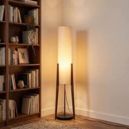 Happy Homewares Designer Floor Lamp with Natural Linen Shade & Wooden Tripod Legs in Brown - thumbnail 6