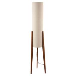 Happy Homewares Designer Floor Lamp with Natural Linen Shade & Wooden Tripod Legs in Brown - thumbnail 1