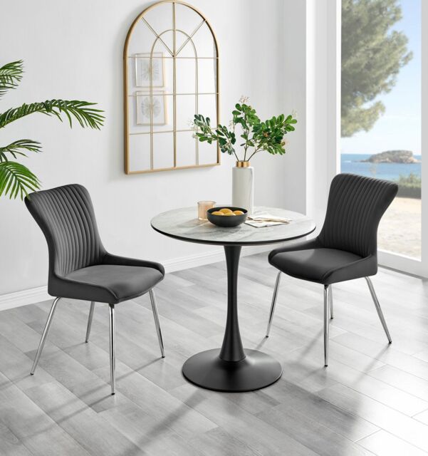 FurnitureboxUK Elina White Marble Effect Scratch Resistant Dining Table & 2 Nora Silver Leg Velvet Chairs in Dark Grey - image 1