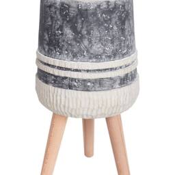 Wyld and Coco Tall Round Fibre-Clay Planter Grey-Beige with Beechwood Base in Grey - thumbnail 2