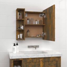 Berkfield Home Mirror Cabinet with LED Smoked Oak 70x16.5x60 cm in Brown - thumbnail 5