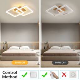 Pheashine White & Wood Grain Square LED Ceiling Lamp, 40W Dimmable 3000K-6500K - thumbnail 6