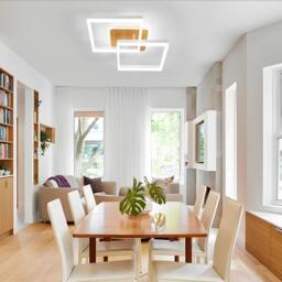 Pheashine White & Wood Grain Square LED Ceiling Lamp, 40W Dimmable 3000K-6500K - thumbnail 8