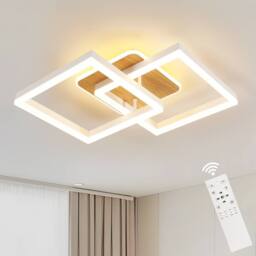 Pheashine White & Wood Grain Square LED Ceiling Lamp, 40W Dimmable 3000K-6500K - thumbnail 2