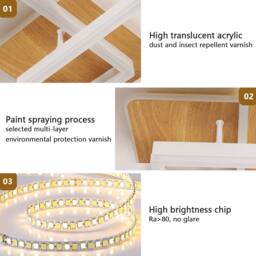 Pheashine White & Wood Grain Square LED Ceiling Lamp, 40W Dimmable 3000K-6500K - thumbnail 5