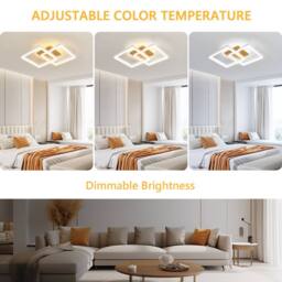 Pheashine White & Wood Grain Square LED Ceiling Lamp, 40W Dimmable 3000K-6500K - thumbnail 4