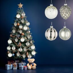 Shatchi Christmas Glass Baubles 12pcs Set - 8cm Ornaments with 4 Stunning Assorted Designs in Silver - thumbnail 5