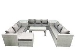 Fimous Rattan Garden Outdoor Furniture Set 10 Seater Garden Sofa Oblong Coffee Table Set with Big Footstool 2 Side Tables Light Grey Mixed - thumbnail 1