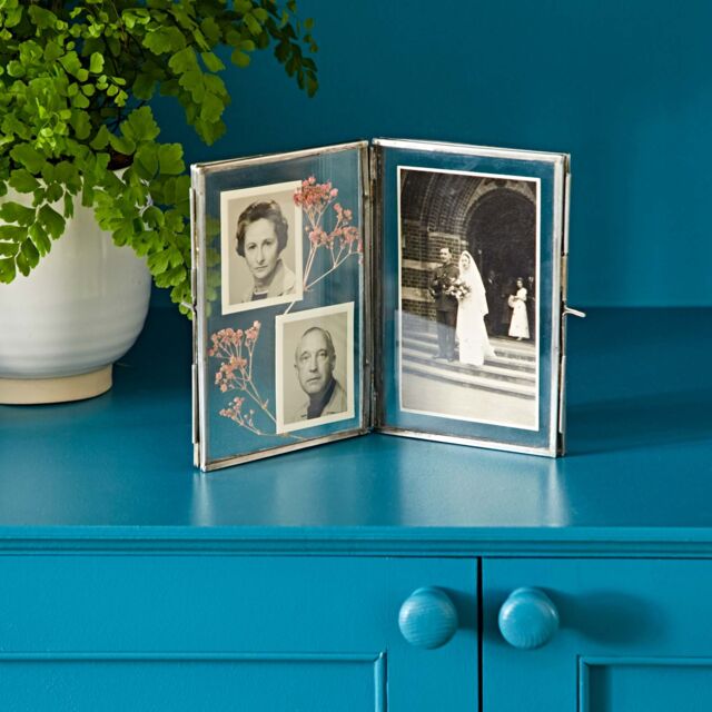 Paper High Reclaimed Glass Folded Double Photo Frame in Silver - Size: Large - image 1