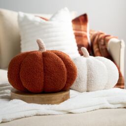 OHS Pumpkin Sofa Cushion Soft Fleece Filled Autumn Plush Home Decor Plump in Burnt Orange - thumbnail 4