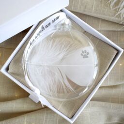 Amaya Rose Ltd In Memory of Pet, Paw Stamp Feather Round Bauble Gift Boxed. Memorial in Clear - thumbnail 5