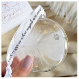 Amaya Rose Ltd In Memory of Pet, Paw Stamp Feather Round Bauble Gift Boxed. Memorial in Clear - thumbnail 2