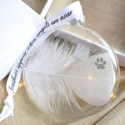 Amaya Rose Ltd In Memory of Pet, Paw Stamp Feather Round Bauble Gift Boxed. Memorial in Clear - thumbnail 4