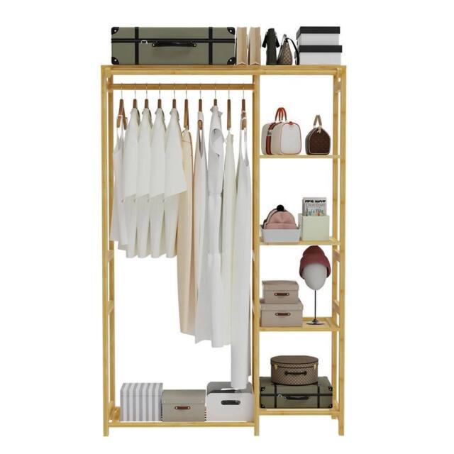 NESTLUNE Bamboo Garment Rack Coat Stand Open Wardrobe in Brown - Size: 100 cm x 15 cm - image 1
