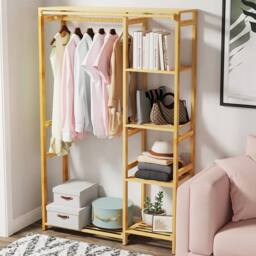 NESTLUNE Bamboo Garment Rack Coat Stand Open Wardrobe in Brown - Size: 100 cm x 15 cm - thumbnail 6