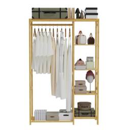 NESTLUNE Bamboo Garment Rack Coat Stand Open Wardrobe in Brown - Size: 100 cm x 15 cm - thumbnail 1