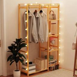 NESTLUNE Bamboo Garment Rack Coat Stand Open Wardrobe in Brown - Size: 100 cm x 15 cm - thumbnail 4