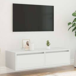 Berkfield Home TV Cabinet with LED Lights White 100X35.5x25 cm - thumbnail 4