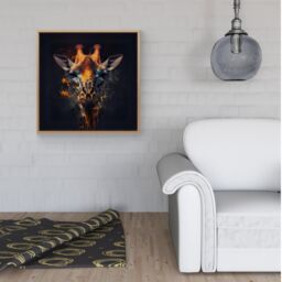 Warren Reed - Designer Golden Giraffe Face Splashart Framed Canvas in Light Brown - Size: w40 inch x h40 inch - thumbnail 2