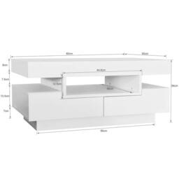 Merax 80cm Rectangular High-Gloss Coffee Table with LED Lights & 4 Drawers in White - thumbnail 6