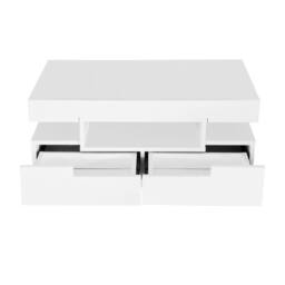 Merax 80cm Rectangular High-Gloss Coffee Table with LED Lights & 4 Drawers in White - thumbnail 8