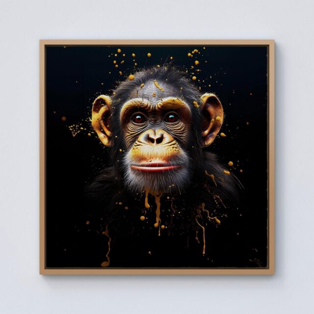 Warren Reed - Designer Splashart Cheeky Chimp Face Framed Canvas in Light Brown - Size: w40 inch x h40 inch - image 1