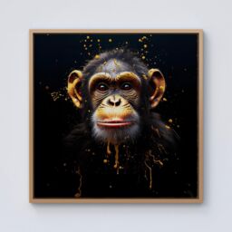 Warren Reed - Designer Splashart Cheeky Chimp Face Framed Canvas in Light Brown - Size: w40 inch x h40 inch - thumbnail 1