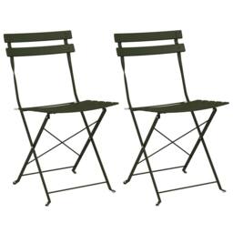 Berkfield Home Outdoor Chairs Dark green Metal Medium Foldable Patio Chair - thumbnail 3
