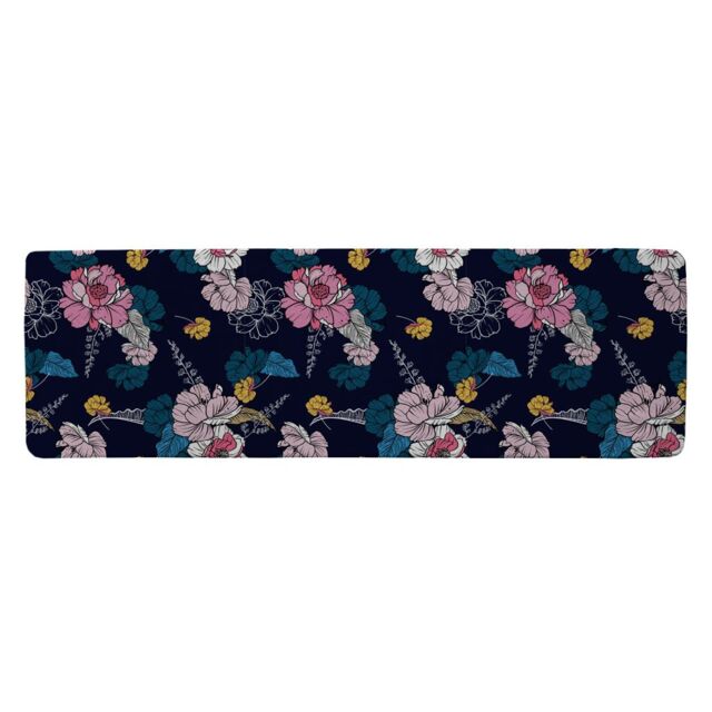 Benjamin Tate Design Pink Flowers On Navy Runner Rug in Natural - Size: 67 cm x 230 cm - image 1