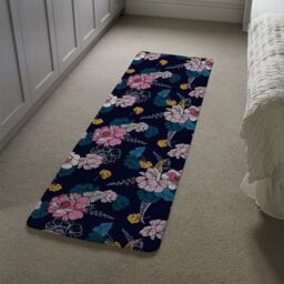Benjamin Tate Design Pink Flowers On Navy Runner Rug in Natural - Size: 67 cm x 230 cm - thumbnail 4