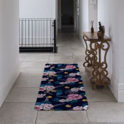 Benjamin Tate Design Pink Flowers On Navy Runner Rug in Natural - Size: 67 cm x 230 cm - thumbnail 3