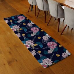 Benjamin Tate Design Pink Flowers On Navy Runner Rug in Natural - Size: 67 cm x 230 cm - thumbnail 2