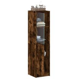 Berkfield Home Highboard with Glass Door Smoked Oak 35x37x142 cm in Brown - Size: 35 x 37 x 142 cm - thumbnail 5