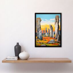 "Artery8 Wall Art Print Callanish Standing Stones Vibrant Artwork Ancient Stone Circle Isle Of Lewis Scotland Art Framed in Black - Size: W12"" x H16""" - thumbnail 4