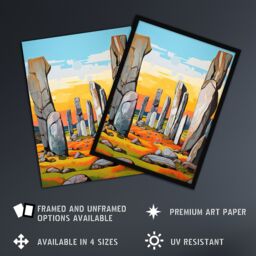 "Artery8 Wall Art Print Callanish Standing Stones Vibrant Artwork Ancient Stone Circle Isle Of Lewis Scotland Art Framed in Black - Size: W12"" x H16""" - thumbnail 2