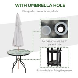 OUTSUNNY 80cm Outdoor Round Dining Table Garden Patio Tempered Glass Top w/ in Black - thumbnail 4