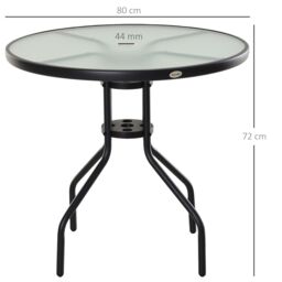 OUTSUNNY 80cm Outdoor Round Dining Table Garden Patio Tempered Glass Top w/ in Black - thumbnail 3
