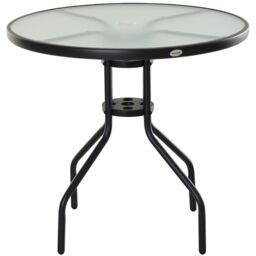 OUTSUNNY 80cm Outdoor Round Dining Table Garden Patio Tempered Glass Top w/ in Black - thumbnail 2