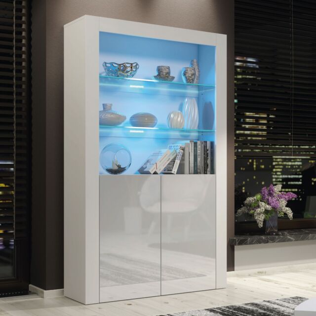 Mex Furniture LTD Display Cabinet with LED Lights & Gloss Doors / 170cm in Light Grey - image 1