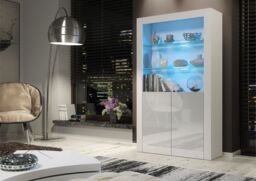Mex Furniture LTD Display Cabinet with LED Lights & Gloss Doors / 170cm in Light Grey - thumbnail 3