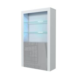 Mex Furniture LTD Display Cabinet with LED Lights & Gloss Doors / 170cm in Light Grey - thumbnail 6
