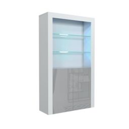 Mex Furniture LTD Display Cabinet with LED Lights & Gloss Doors / 170cm in Light Grey - thumbnail 2